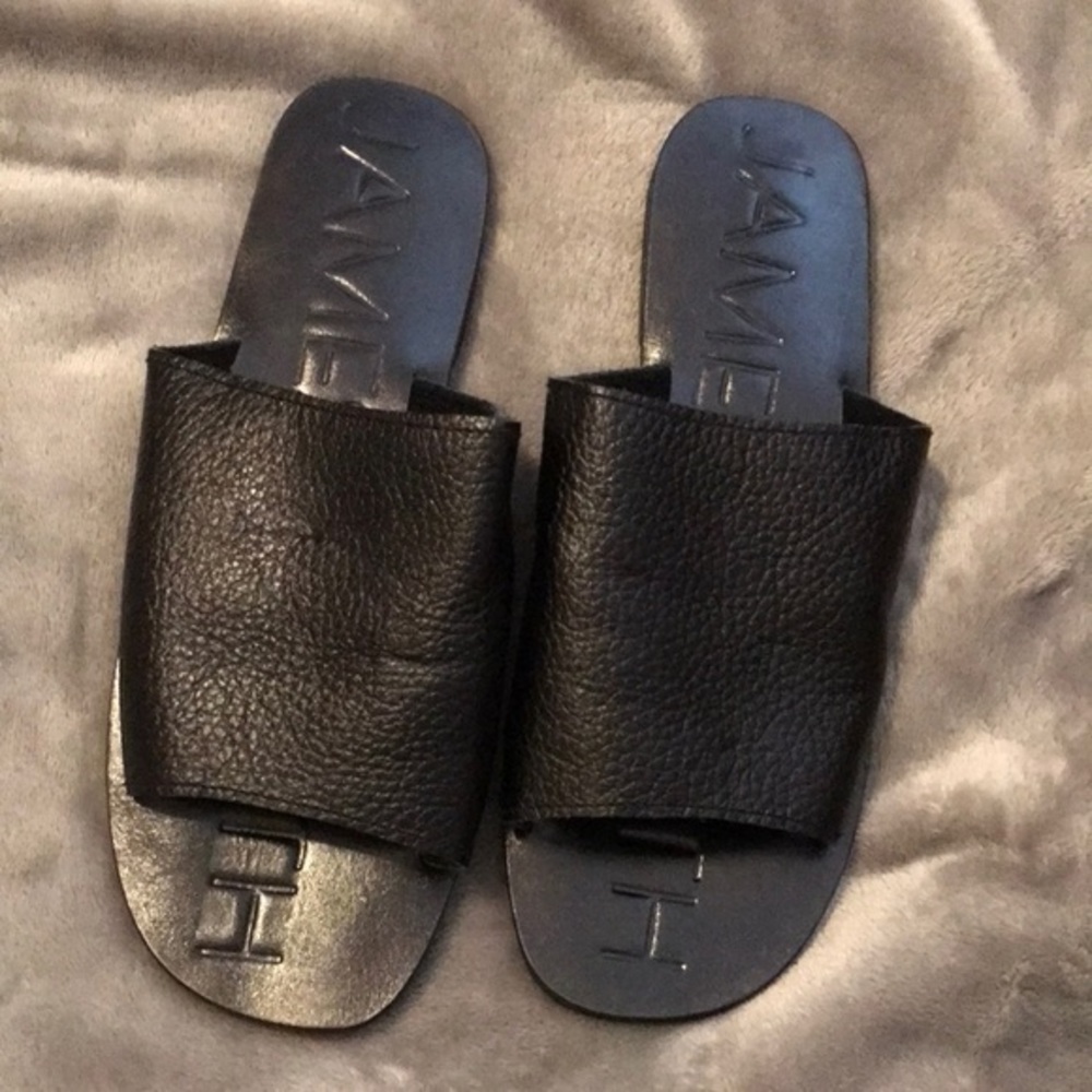 James Smith black‎ leather off duty slides size 37